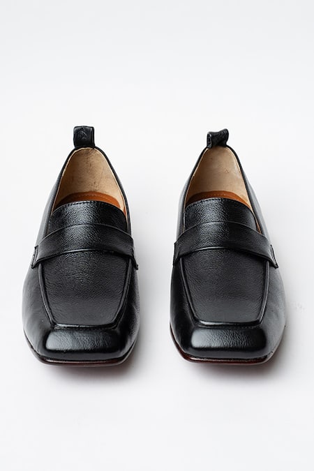 Shop Kavith Black Square Toe Evening Loafer at Aza Fashions Shop_Kavith_Black Square Toe Evening Loafer _at_Aza_Fashions