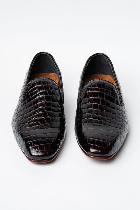 Kavith Almond Toe Croco Patent Evening Slip-Ons 