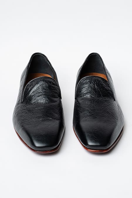 Shop Kavith Black Evening Almond Toe Slip-ons at Aza Fashions Shop_Kavith_Black Evening Almond Toe Slip-ons _at_Aza_Fashions