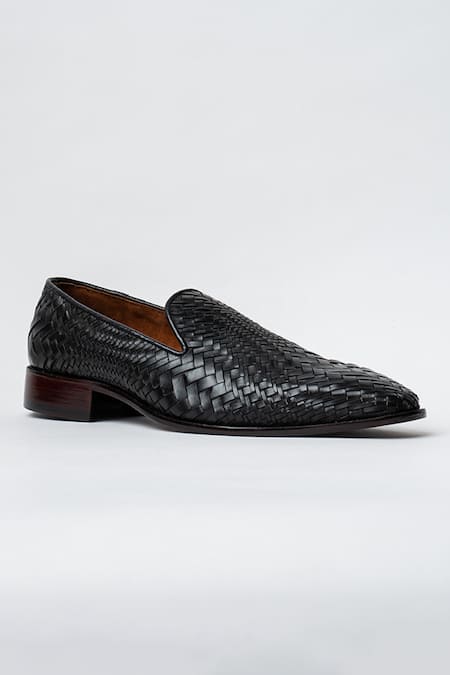 Kavith Black Hand Woven Evening Slip-ons 