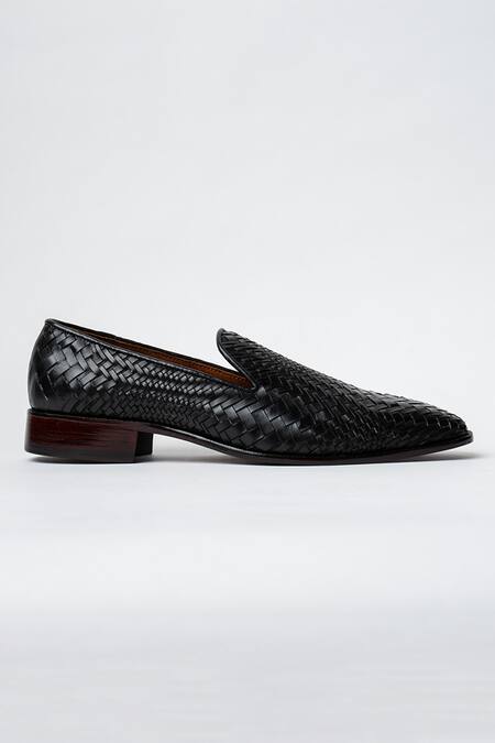 Buy Kavith Black Hand Woven Evening Slip-ons Online at Aza Fashions Buy_Kavith_Black Hand Woven Evening Slip-ons _Online_at_Aza_Fashions