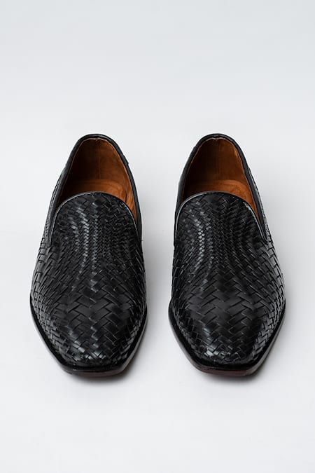 Shop Kavith Black Hand Woven Evening Slip-ons at Aza Fashions Shop_Kavith_Black Hand Woven Evening Slip-ons _at_Aza_Fashions
