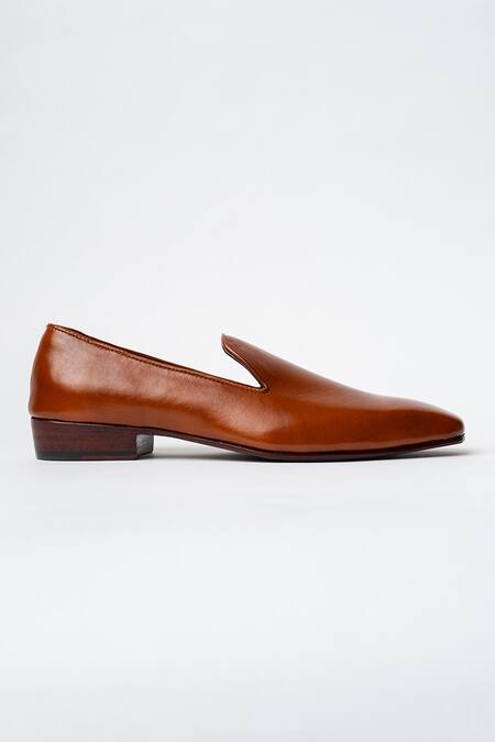 Kavith_Tan Almond Toe Evening Slip-ons _Online_at_Aza_Fashions