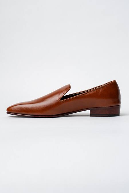 Buy_Kavith_Tan Almond Toe Evening Slip-ons _Online_at_Aza_Fashions
