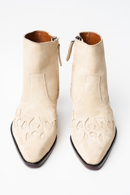 Kavith Beige Suede Cowboy Ankle Boots 