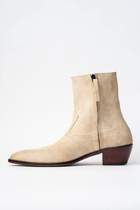Kavith Beige Suede Cowboy Ankle Boots Online at Aza Fashions Kavith_Beige Suede Cowboy Ankle Boots _Online_at_Aza_Fashions