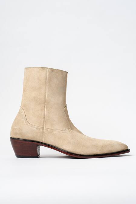 Buy Kavith Beige Suede Cowboy Ankle Boots Online at Aza Fashions Buy_Kavith_Beige Suede Cowboy Ankle Boots _Online_at_Aza_Fashions