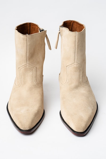 Kavith Beige Suede Cowboy Ankle Boots 
