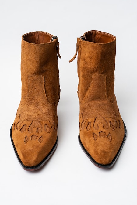 Kavith Tan Suede Cowboy Ankle Boots 