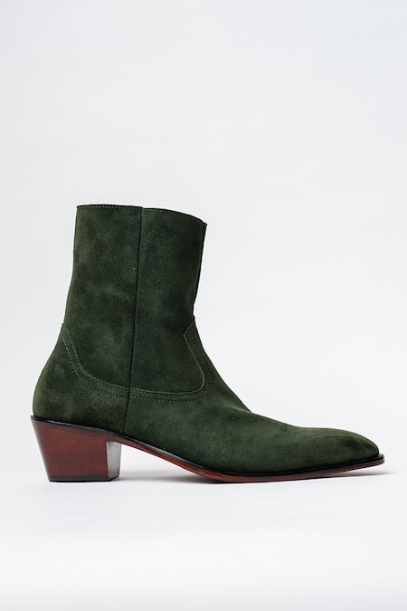 Kavith Green Dark Suede Cowboy Ankle Boots Online at Aza Fashions Kavith_Green Dark Suede Cowboy Ankle Boots _Online_at_Aza_Fashions