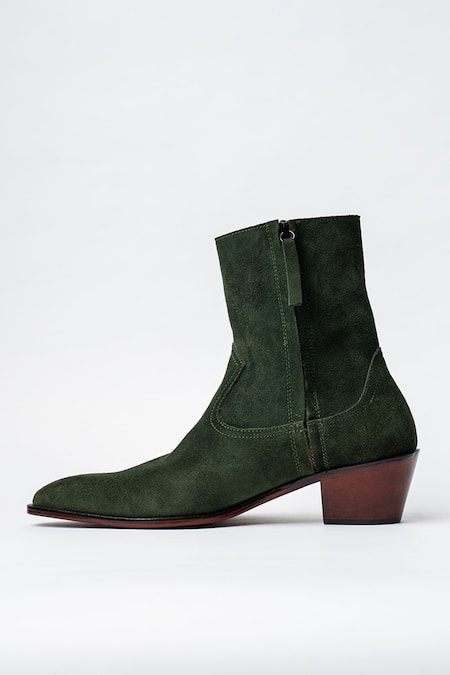 Buy Kavith Green Dark Suede Cowboy Ankle Boots Online at Aza Fashions Buy_Kavith_Green Dark Suede Cowboy Ankle Boots _Online_at_Aza_Fashions
