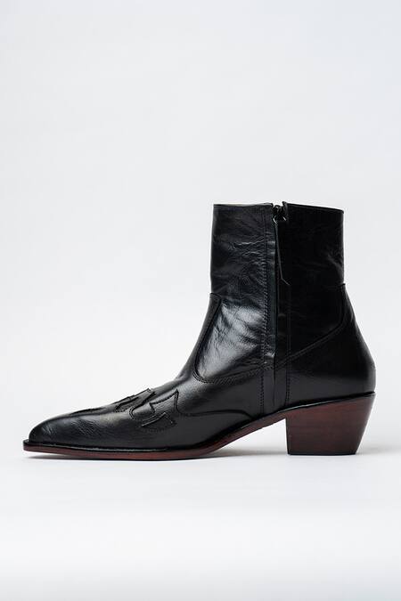 Kavith Black Leather Cowboy Ankle Boots Online at Aza Fashions Kavith_Black Leather Cowboy Ankle Boots _Online_at_Aza_Fashions