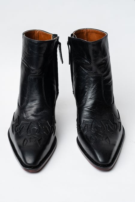 Shop Kavith Black Leather Cowboy Ankle Boots at Aza Fashions Shop_Kavith_Black Leather Cowboy Ankle Boots _at_Aza_Fashions