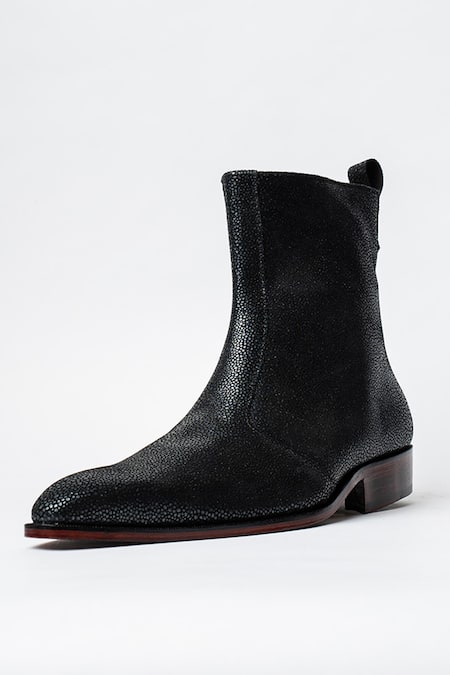 Kavith Black Square Toe Cowboy Ankle Boots