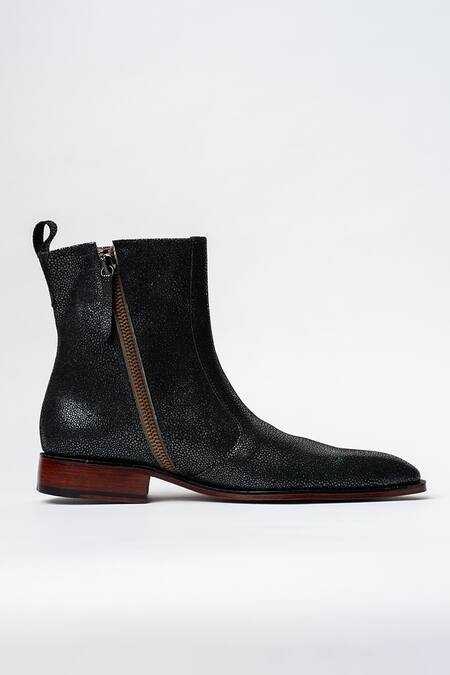 Kavith_Black Square Toe Cowboy Ankle Boots _Online_at_Aza_Fashions