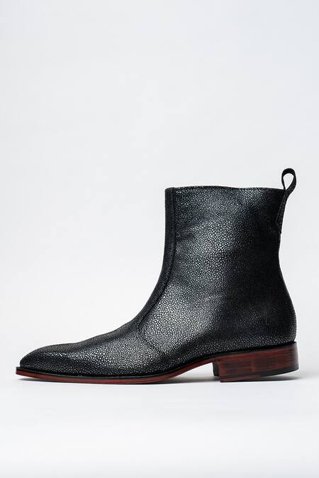 Buy_Kavith_Black Square Toe Cowboy Ankle Boots _Online_at_Aza_Fashions