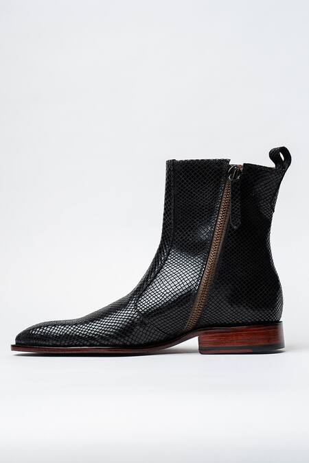 Buy Kavith Black Python Print Cowboy Ankle Boots Online at Aza Fashions Buy_Kavith_Black Python Print Cowboy Ankle Boots _Online_at_Aza_Fashions