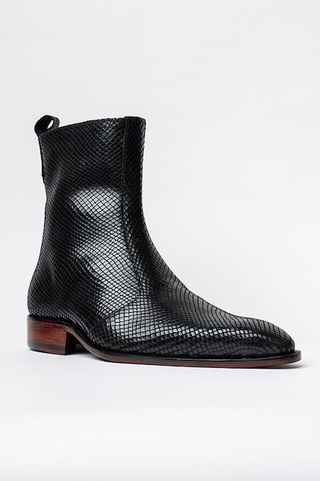 Kavith Black Python Print Cowboy Ankle Boots