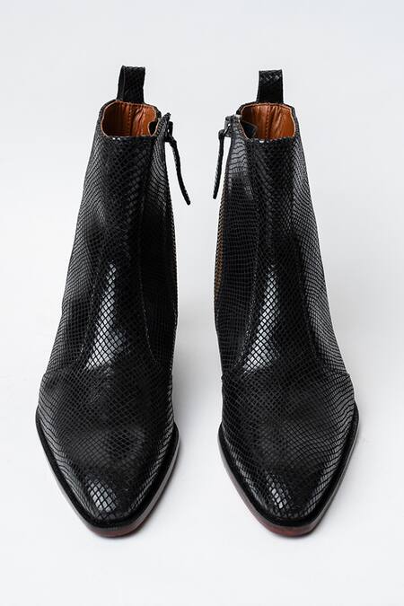 Shop Kavith Black Python Print Cowboy Ankle Boots at Aza Fashions Shop_Kavith_Black Python Print Cowboy Ankle Boots _at_Aza_Fashions