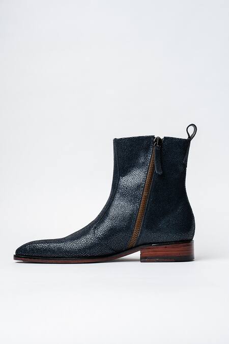 Kavith Blue Square Toe Cowboy Ankle Boots Online at Aza Fashions Kavith_Blue Square Toe Cowboy Ankle Boots _Online_at_Aza_Fashions