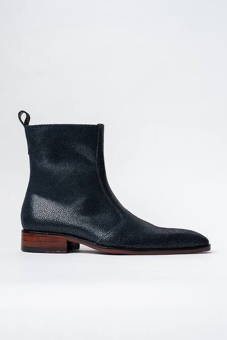 Buy Kavith Blue Square Toe Cowboy Ankle Boots Online at Aza Fashions Buy_Kavith_Blue Square Toe Cowboy Ankle Boots _Online_at_Aza_Fashions