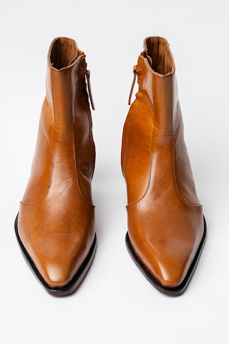 Kavith Tan Cowboy Square Toe Ankle Boots 