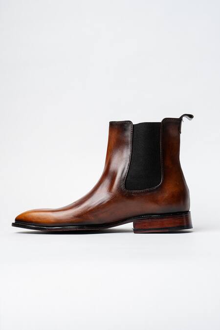 Buy_Kavith_Tan Two Tone Cowboy Ankle Boots _Online_at_Aza_Fashions