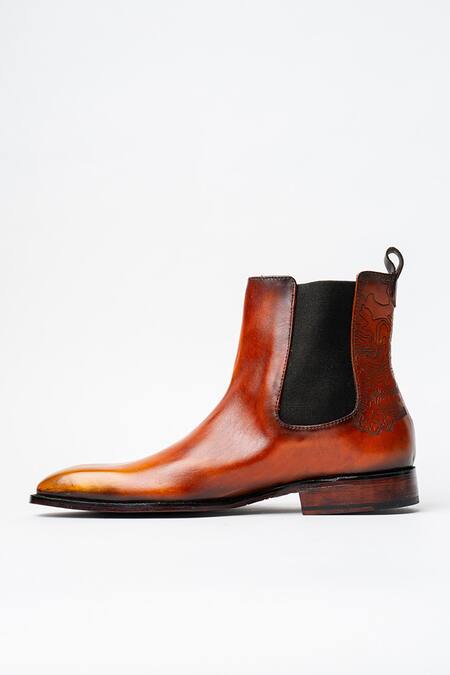 Kavith_Tan Cowboy Square Toe Ankle Boots _Online_at_Aza_Fashions