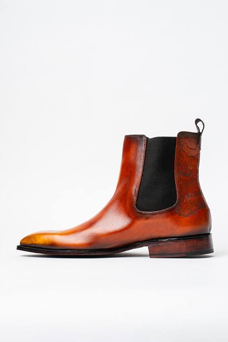 Buy_Kavith_Tan Cowboy Square Toe Ankle Boots _Online_at_Aza_Fashions