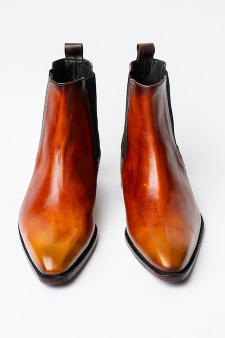 Kavith Tan Cowboy Square Toe Ankle Boots 