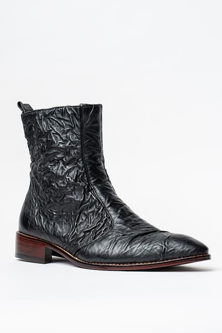 Kavith Black Hand Wrinkled Nappa Cowboy Ankle Boots 
