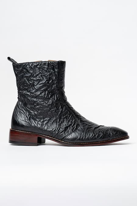 Kavith Black Hand Wrinkled Nappa Cowboy Ankle Boots Online at Aza Fashions Kavith_Black Hand Wrinkled Nappa Cowboy Ankle Boots _Online_at_Aza_Fashions