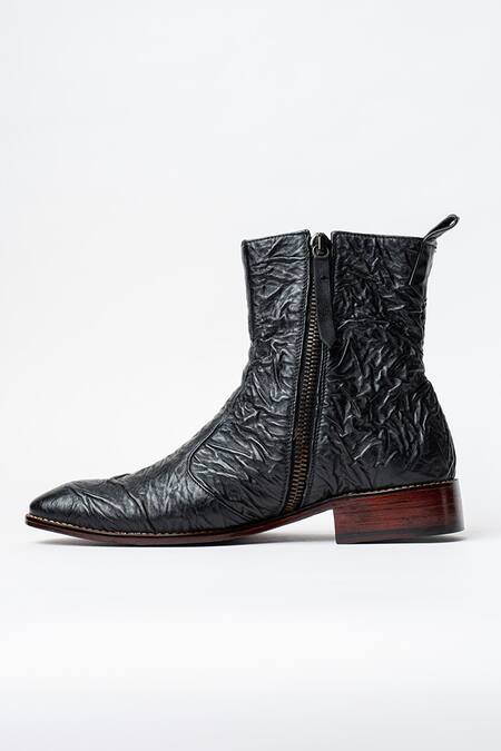 Buy Kavith Black Hand Wrinkled Nappa Cowboy Ankle Boots Online at Aza Fashions Buy_Kavith_Black Hand Wrinkled Nappa Cowboy Ankle Boots _Online_at_Aza_Fashions