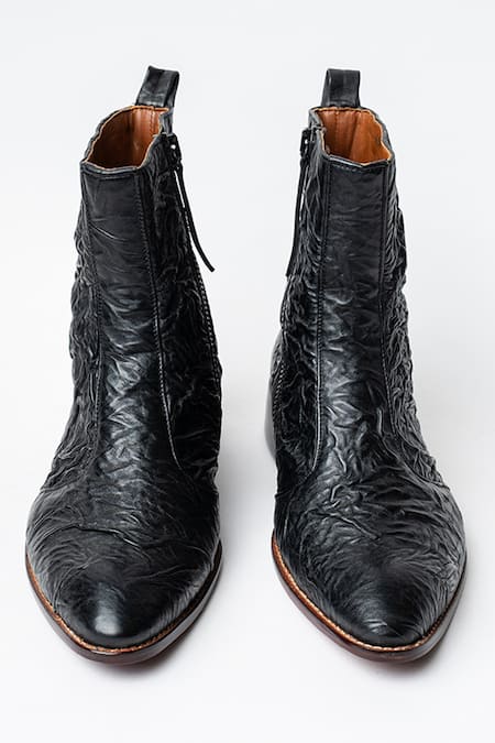 Shop Kavith Black Hand Wrinkled Nappa Cowboy Ankle Boots at Aza Fashions Shop_Kavith_Black Hand Wrinkled Nappa Cowboy Ankle Boots _at_Aza_Fashions