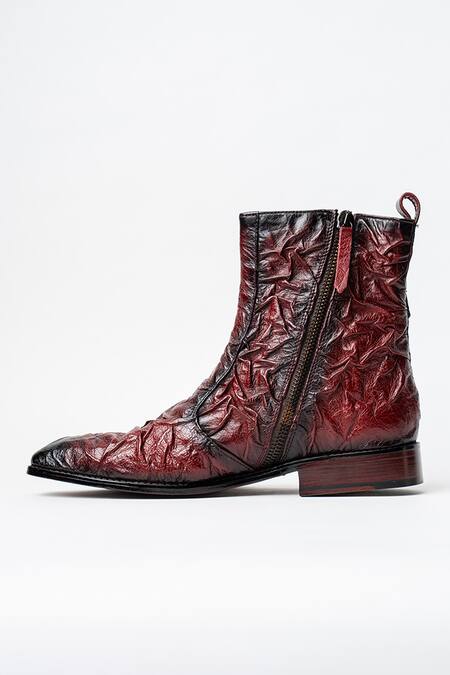 Kavith_Burgundy Bordo Cowboy Ankle Boots With Square Toe _Online_at_Aza_Fashions
