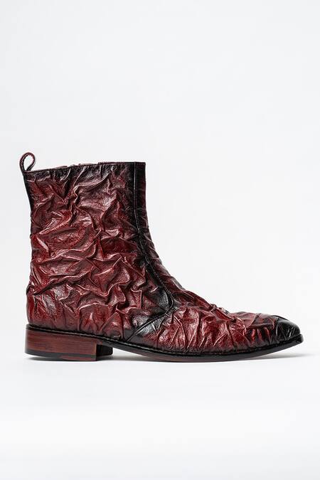 Buy_Kavith_Burgundy Bordo Cowboy Ankle Boots With Square Toe _Online_at_Aza_Fashions