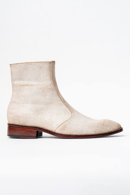 Buy_Kavith_Beige Suede Cowboy Ankle Boots _Online_at_Aza_Fashions