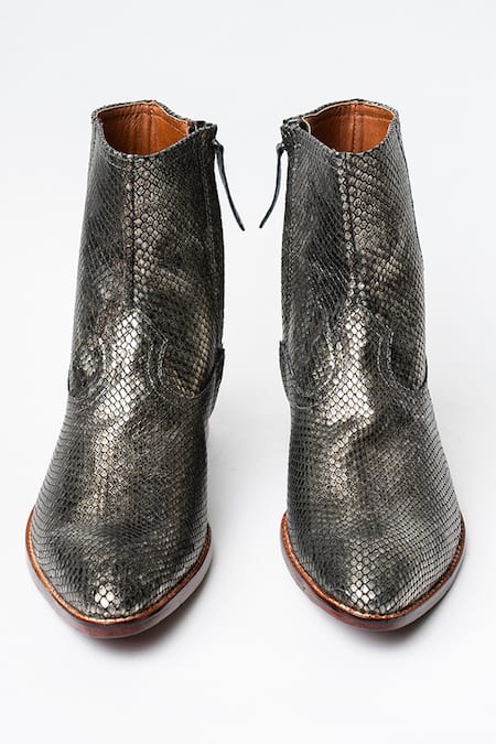 Kavith Square Toe Python Print Ankle Boots 