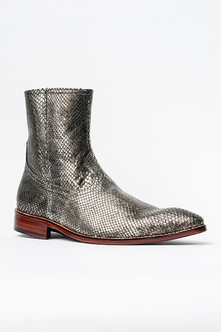Kavith Square Toe Python Print Ankle Boots 