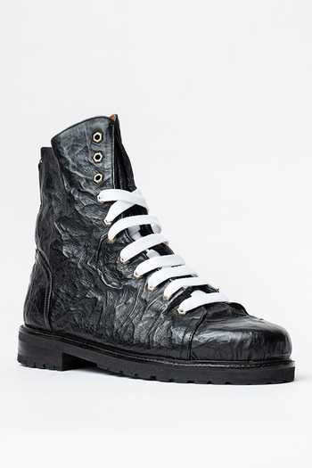 Kavith Black Hand Wrinkled Nappa Leather Ankle Boots 