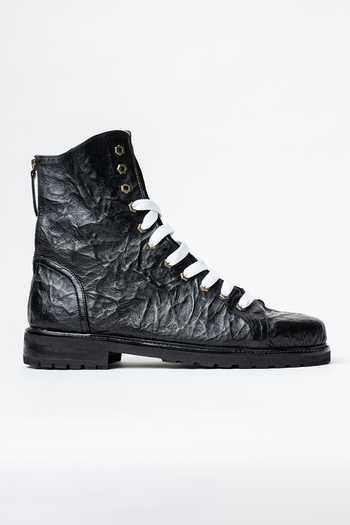 Kavith_Black Hand Wrinkled Nappa Leather Ankle Boots _Online_at_Aza_Fashions