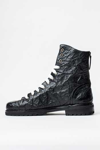 Buy_Kavith_Black Hand Wrinkled Nappa Leather Ankle Boots _Online_at_Aza_Fashions