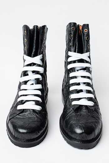 Kavith Black Hand Wrinkled Nappa Leather Ankle Boots 