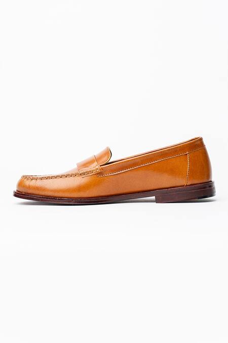 Kavith_Tan Classic Penny Loafer In Spanish _Online_at_Aza_Fashions