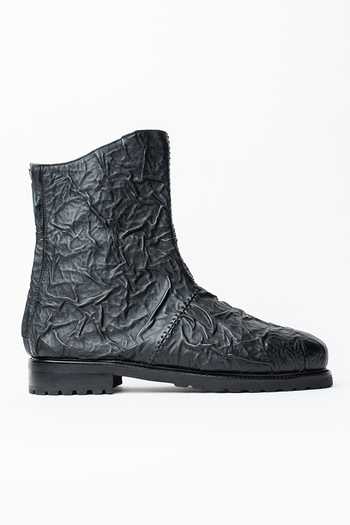 Kavith_Black Hand Wrinkled Ankle Boots _Online_at_Aza_Fashions
