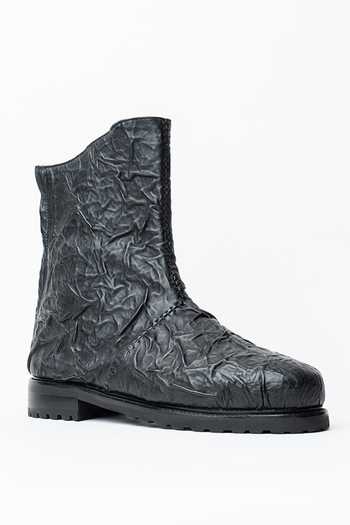 Kavith Black Hand Wrinkled Ankle Boots 
