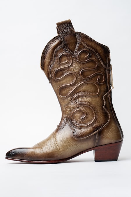Kavith Light Grey Calfskin Cowboy Boots 