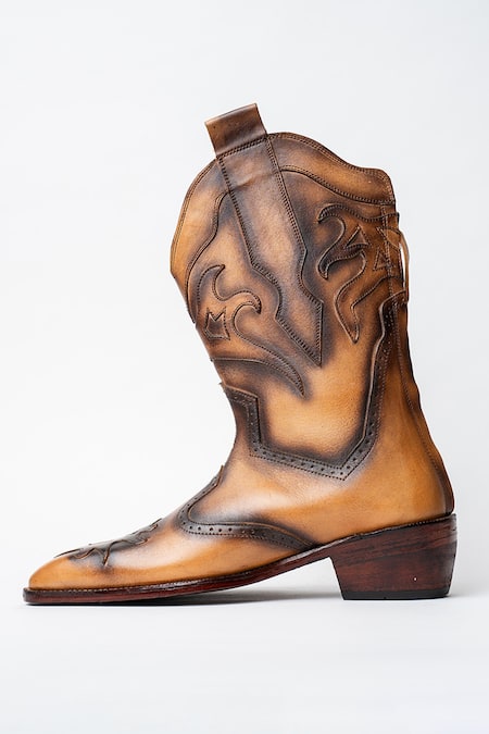 Kavith Calfskin Leather Cowboy Boots 