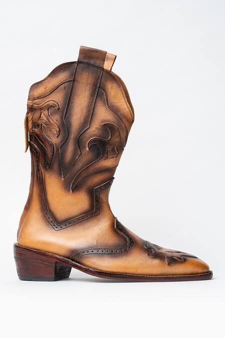 Kavith_Multi Color Calfskin Leather Cowboy Boots _Online_at_Aza_Fashions