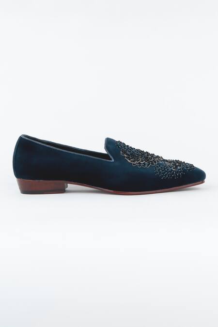 Kavith_Navy Embroidery, Beads Evening Tassel Hand Tuxedo Shoes _Online_at_Aza_Fashions